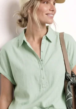 Dropped Shoulder Blusenshirt aus Leinenmix