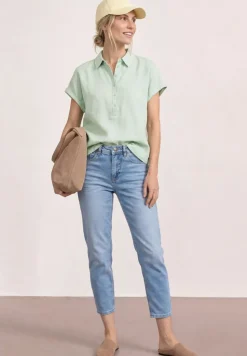 Dropped Shoulder Blusenshirt aus Leinenmix