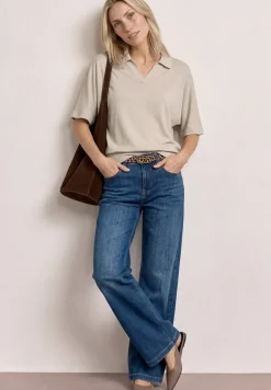 Dropped Shoulder Poloshirt mit Elastikbund