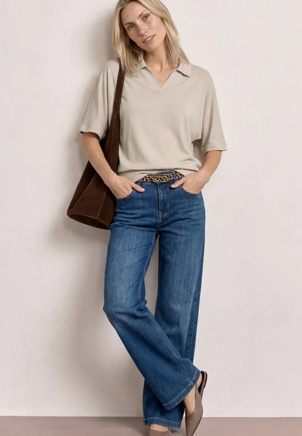 Dropped Shoulder Poloshirt mit Elastikbund