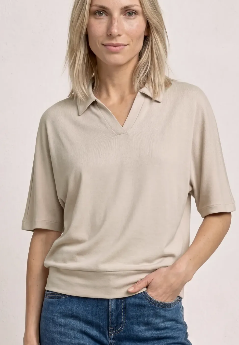 Dropped Shoulder Poloshirt mit Elastikbund