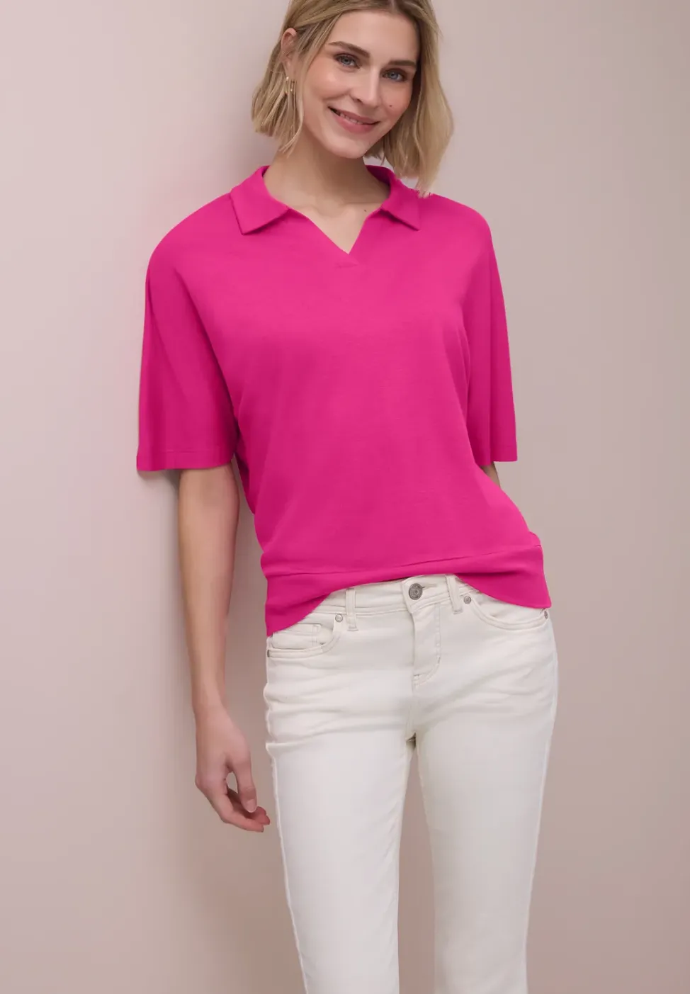 Dropped Shoulder Poloshirt mit Elastikbund