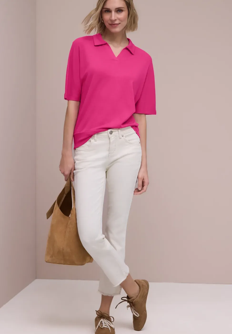 Dropped Shoulder Poloshirt mit Elastikbund