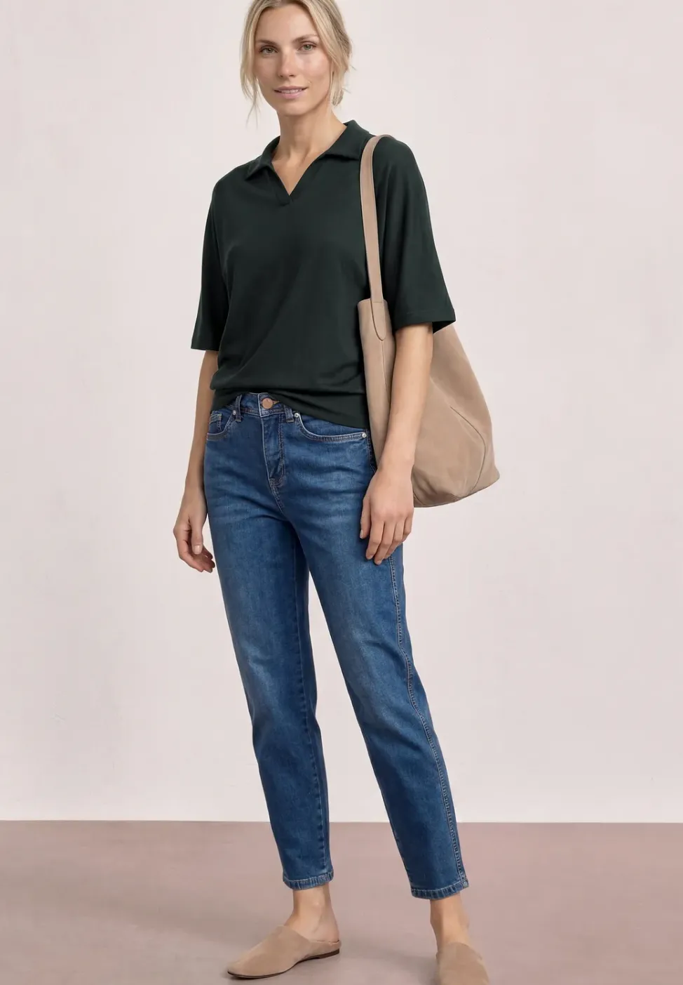 Dropped Shoulder Poloshirt mit Elastikbund
