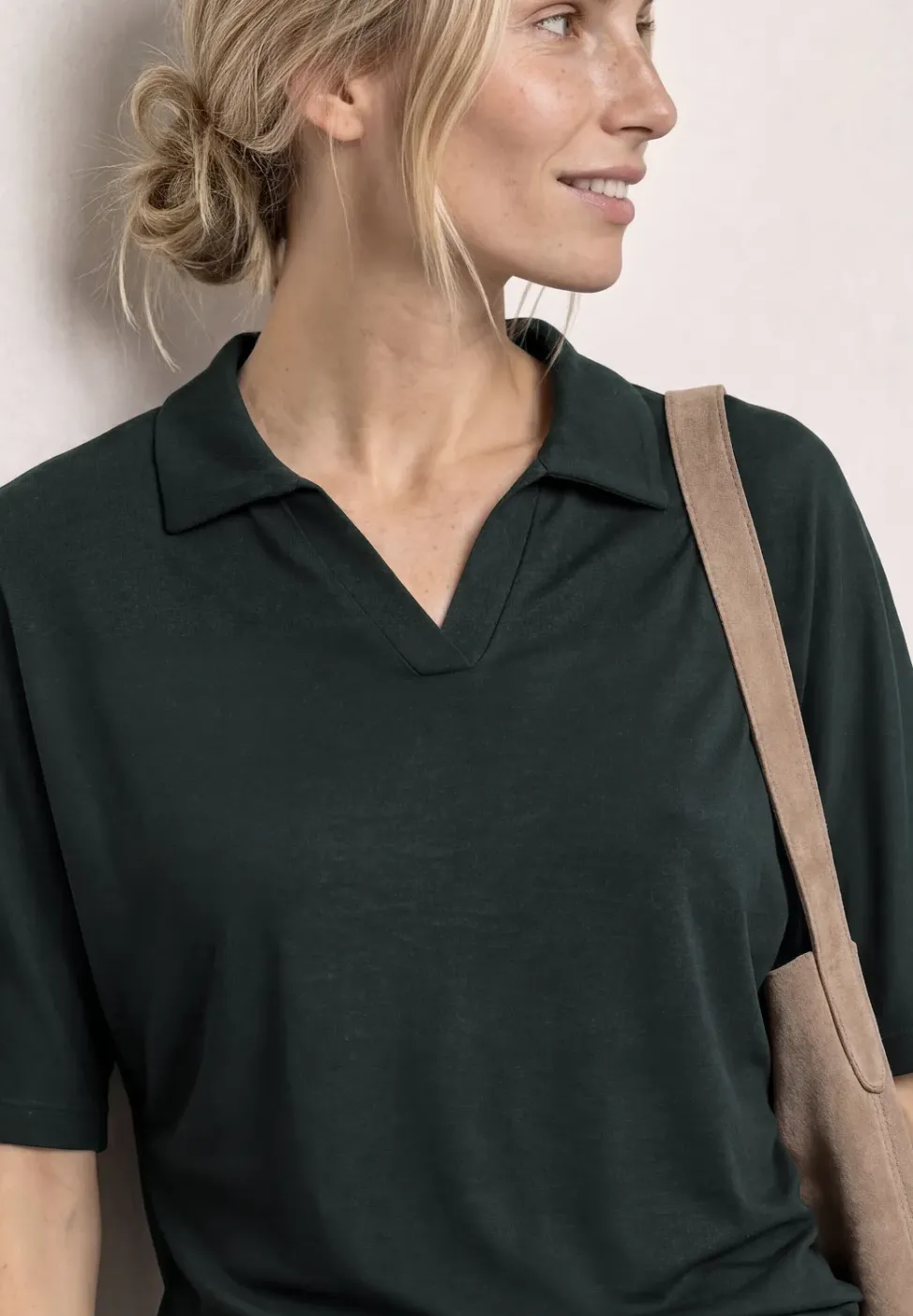 Dropped Shoulder Poloshirt mit Elastikbund