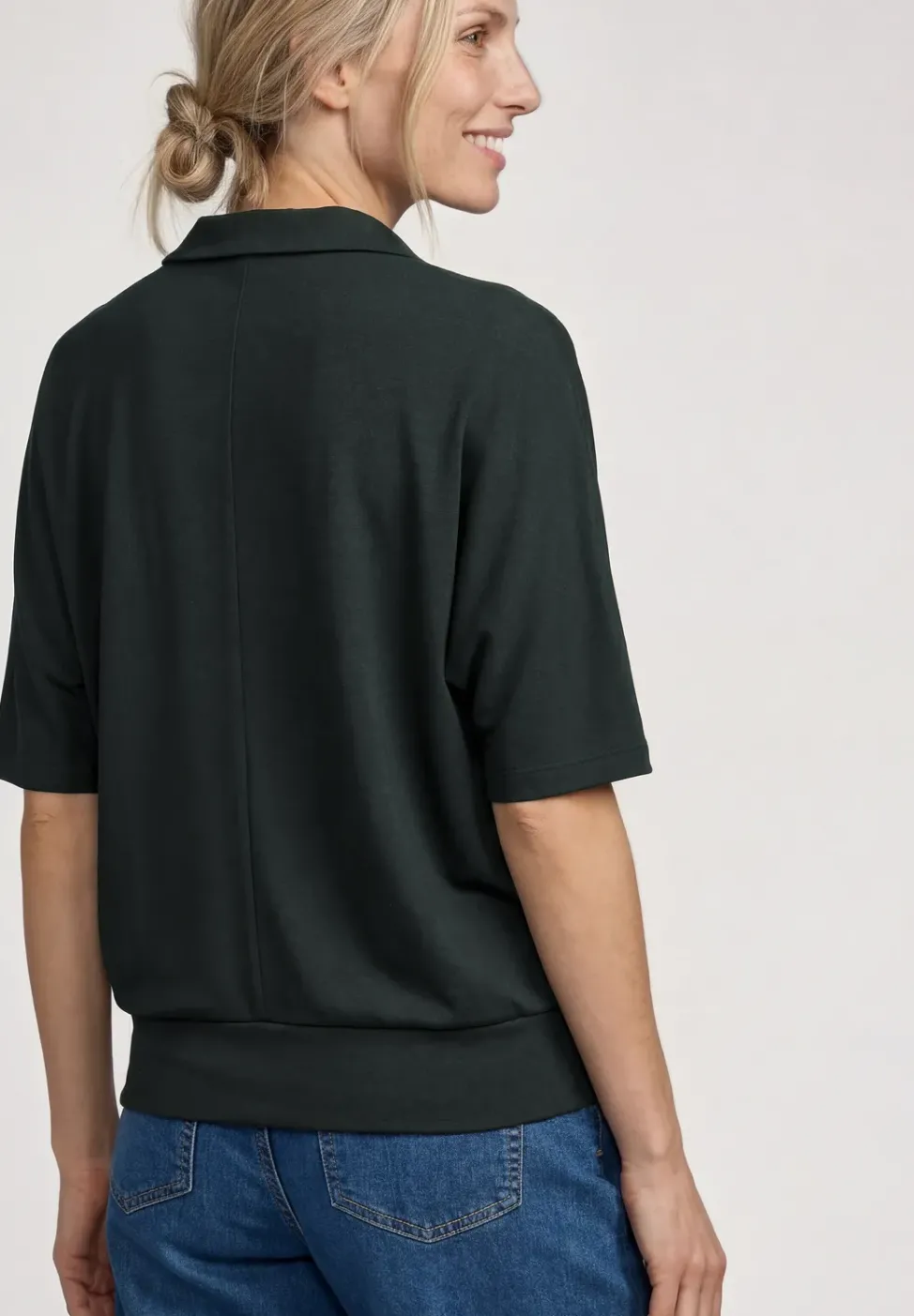 Dropped Shoulder Poloshirt mit Elastikbund