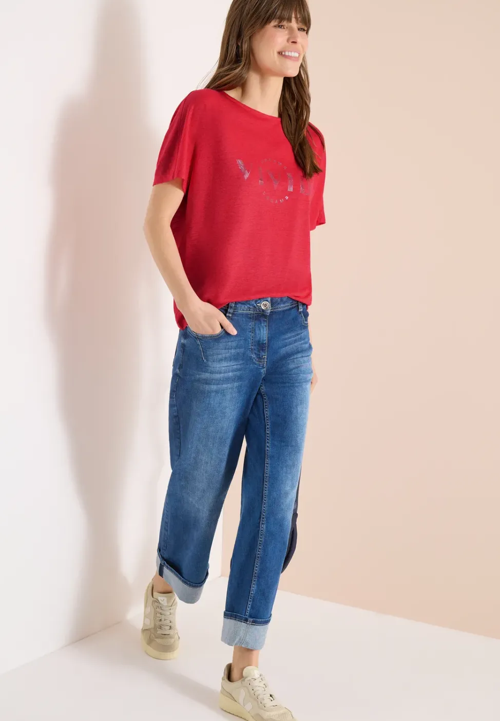 Dropped Shoulder Shirt in Leinen-Optik