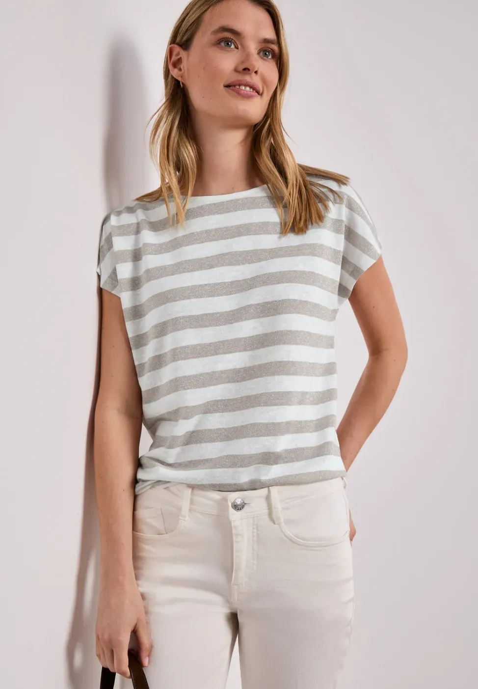 Dropped Shoulder Shirt mit Streifen und Glitzer
