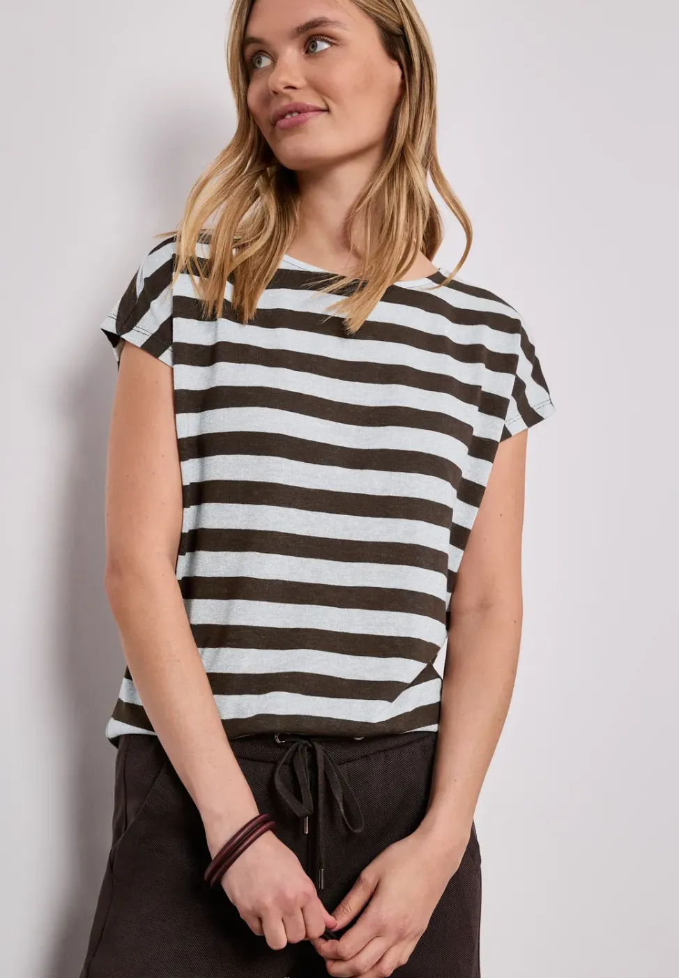 Dropped Shoulder Shirt mit Streifen und Glitzer