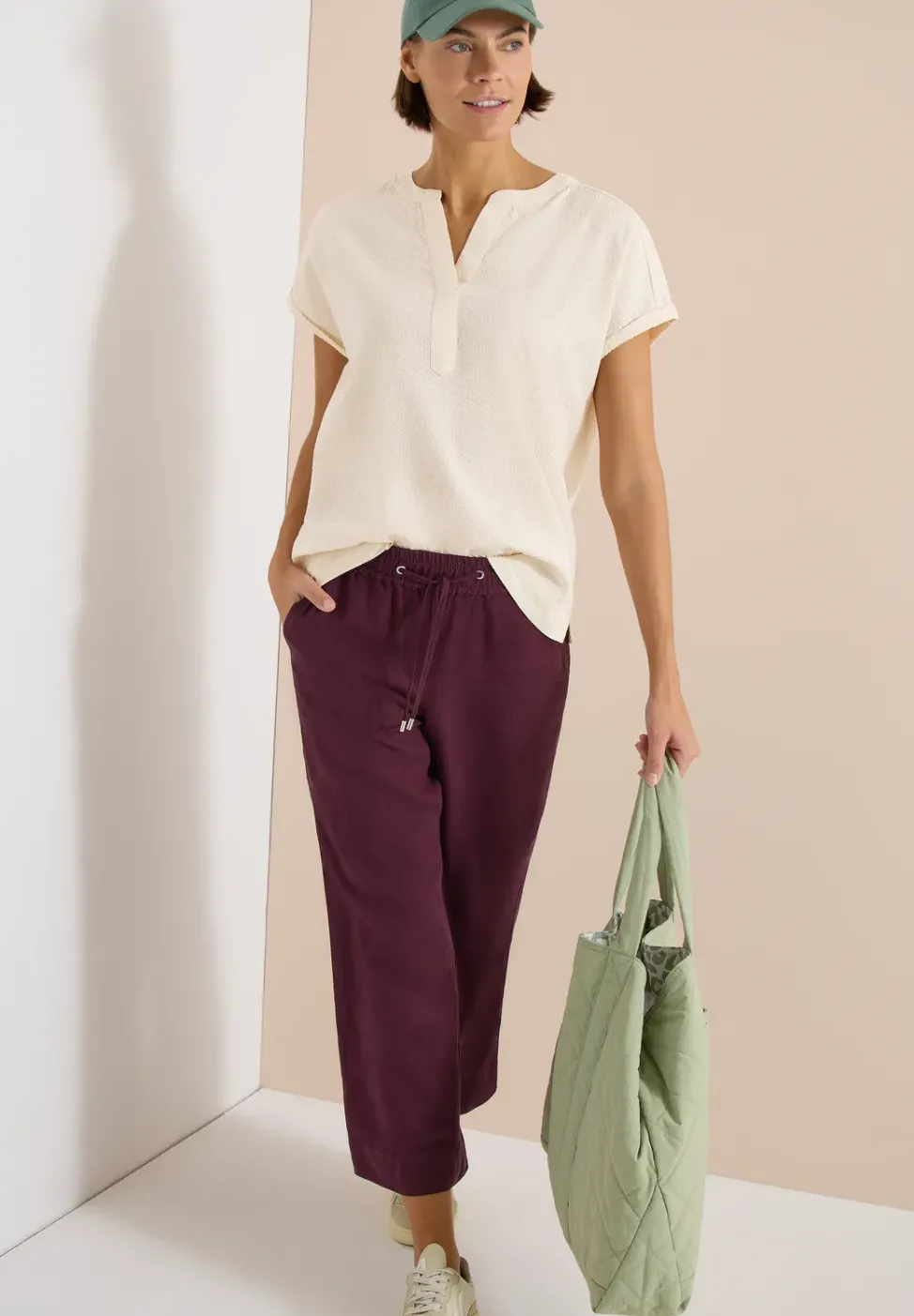 Dropped Shoulder Bluse in Seersuckerqualität