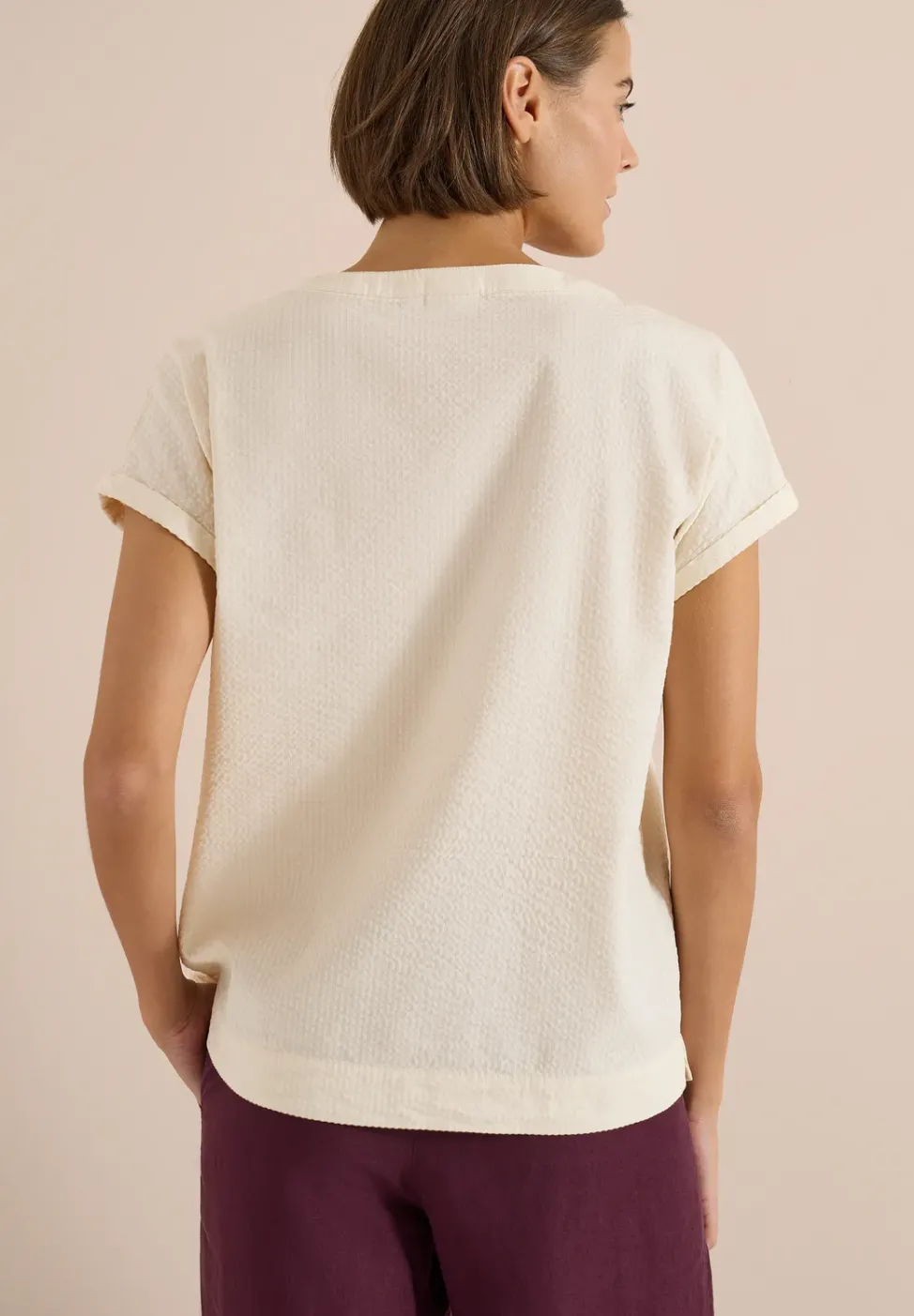 Dropped Shoulder Bluse in Seersuckerqualität