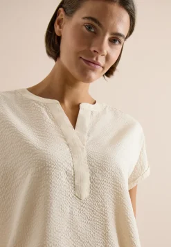 Dropped Shoulder Bluse in Seersuckerqualität