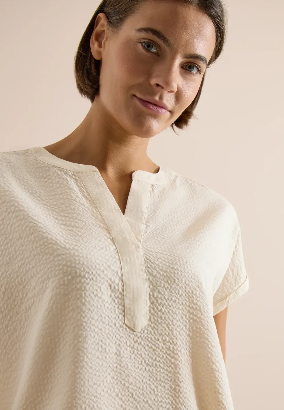Dropped Shoulder Bluse in Seersuckerqualität