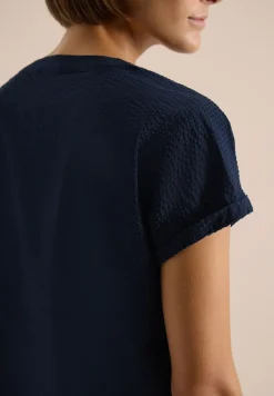Dropped Shoulder Bluse in Seersuckerqualität