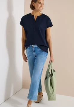 Dropped Shoulder Bluse in Seersuckerqualität