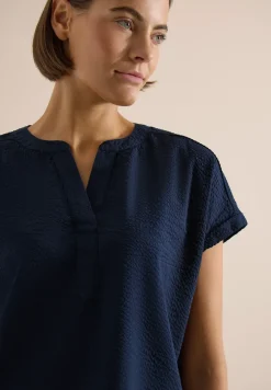 Dropped Shoulder Bluse in Seersuckerqualität