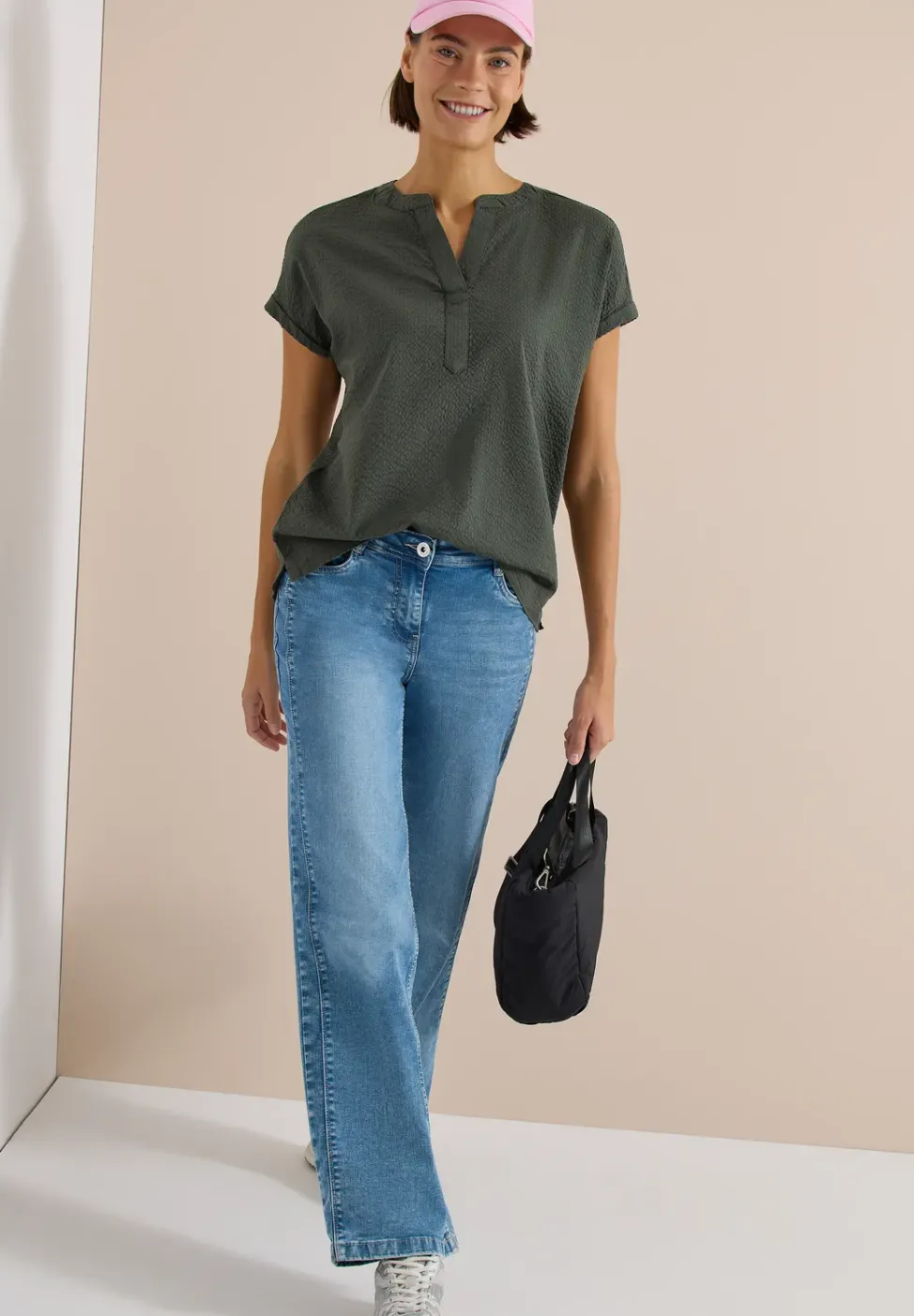 Dropped Shoulder Bluse in Seersuckerqualität