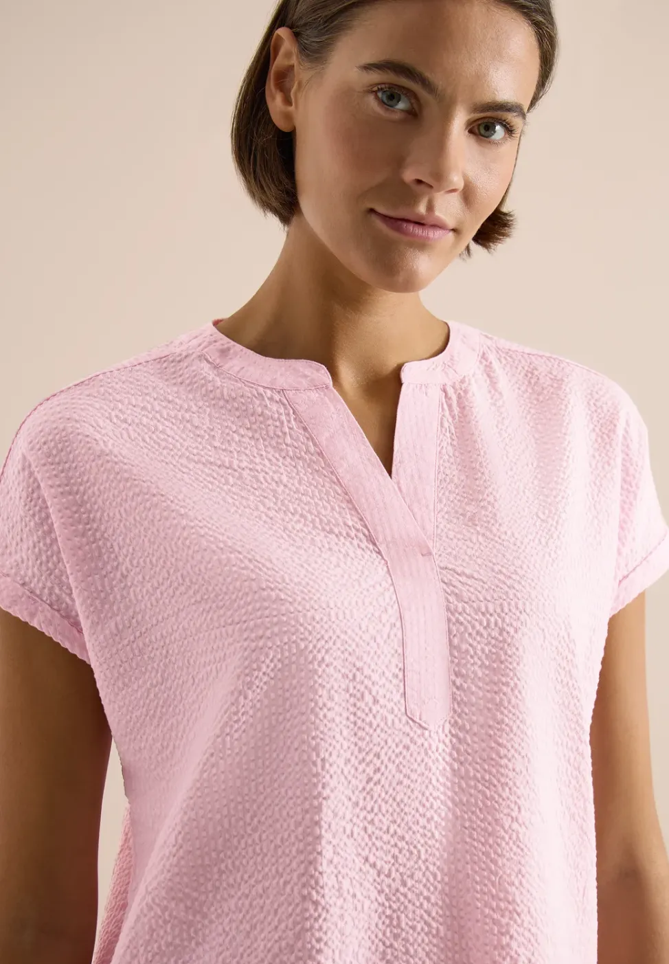 Dropped Shoulder Bluse in Seersuckerqualität