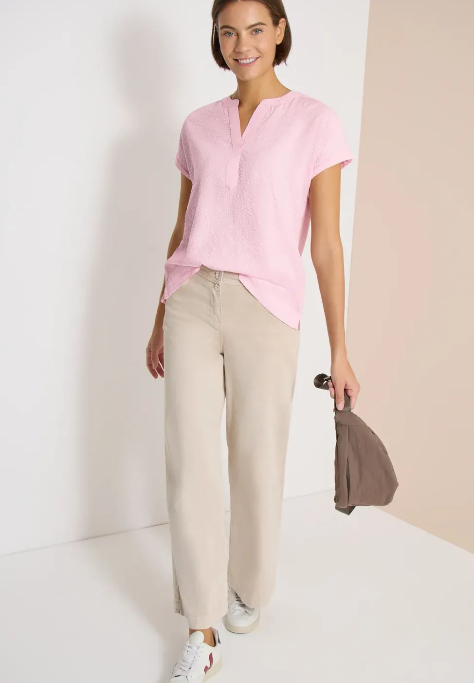 Dropped Shoulder Bluse in Seersuckerqualität