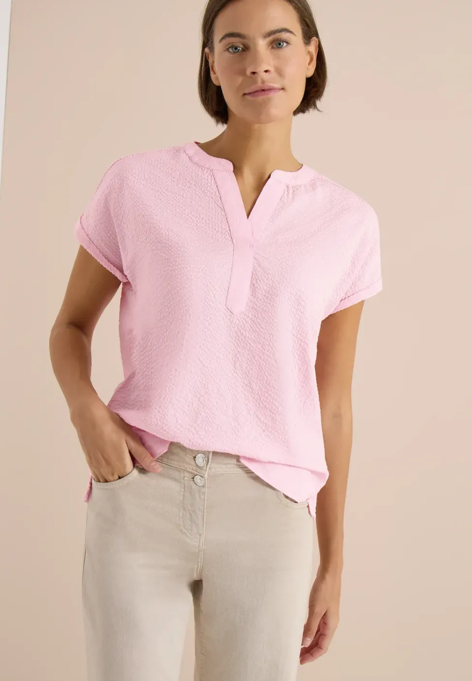 Dropped Shoulder Bluse in Seersuckerqualität