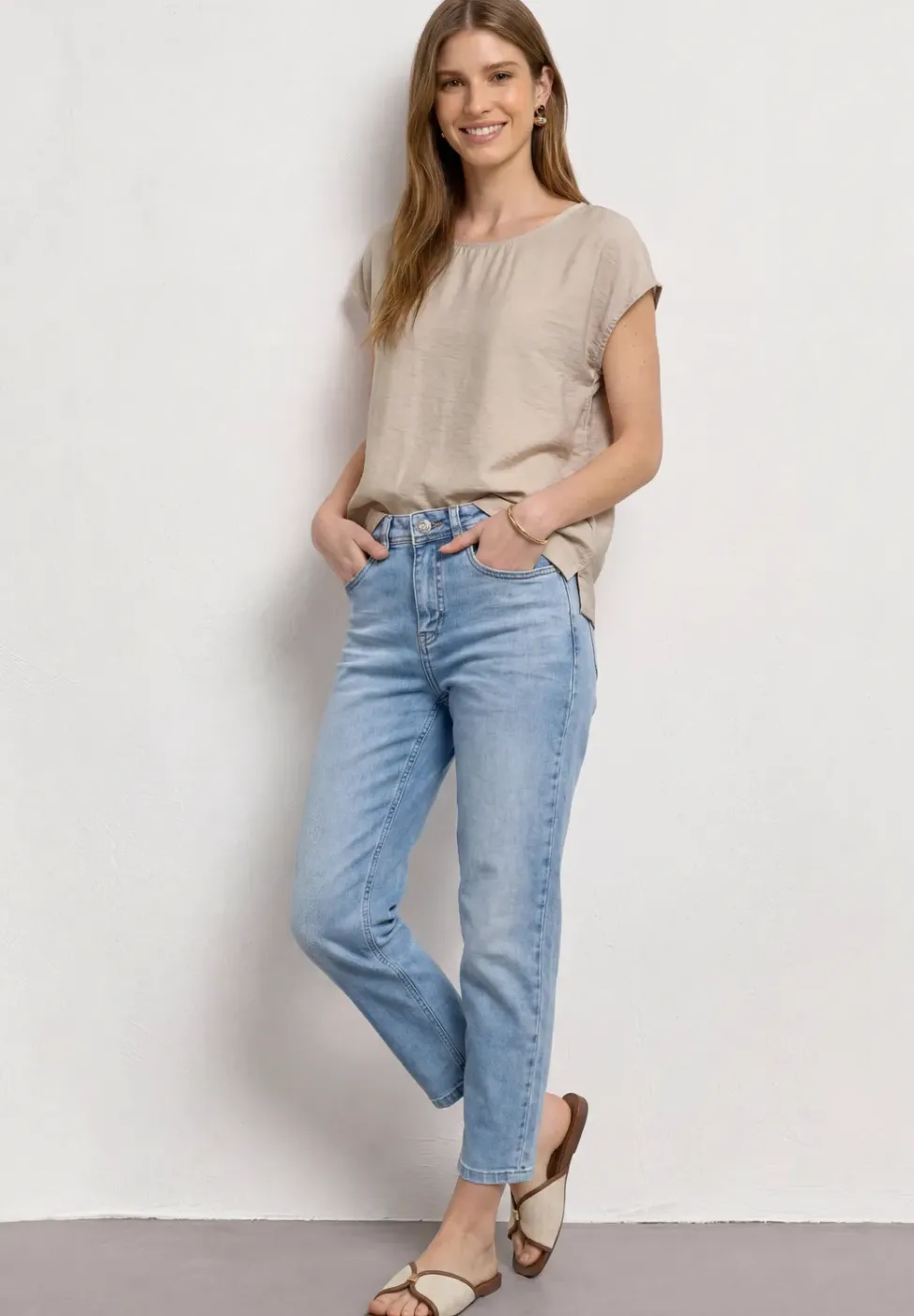 Dropped Shoulder Blusenshirt mit Rundhals