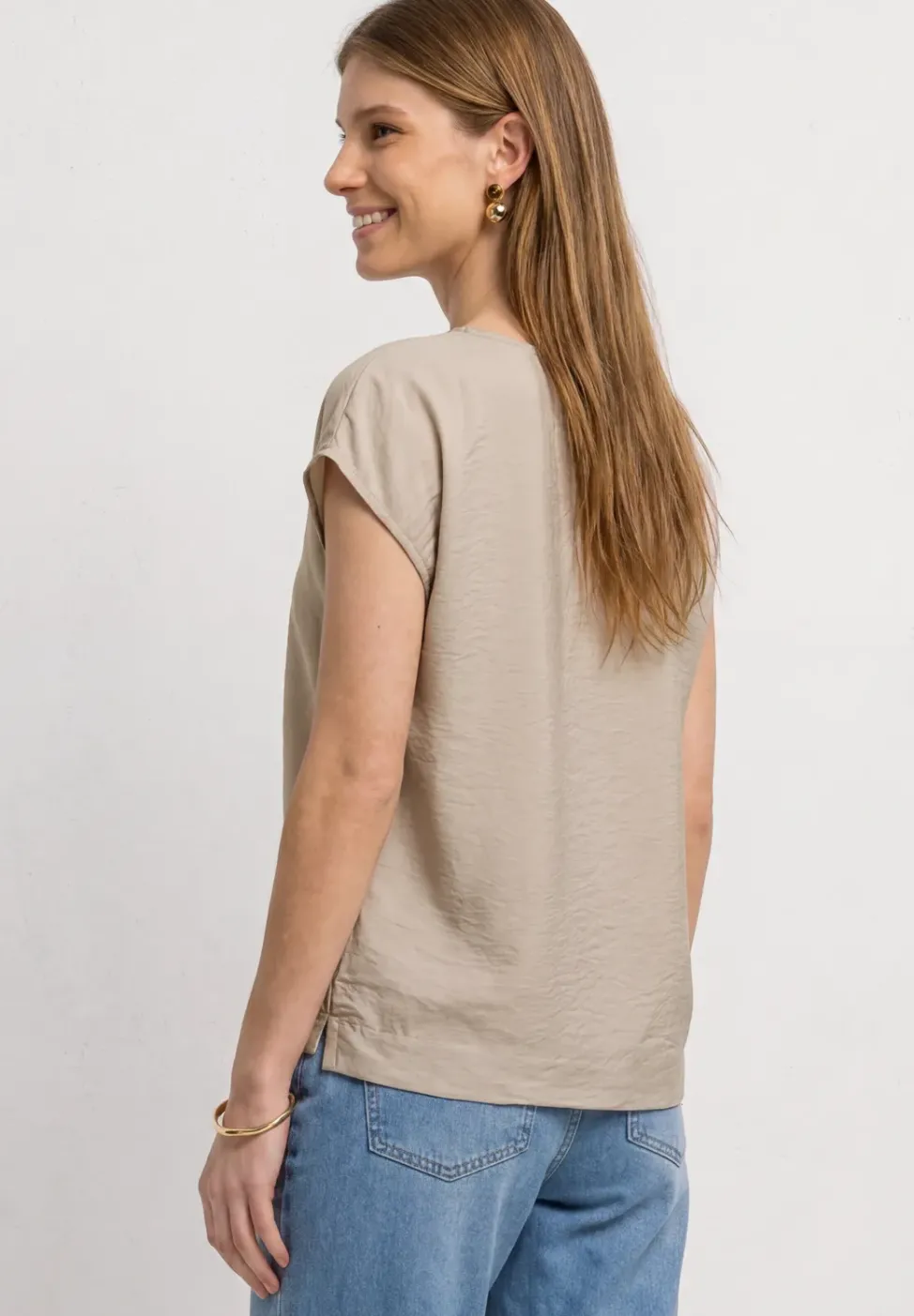 Dropped Shoulder Blusenshirt mit Rundhals
