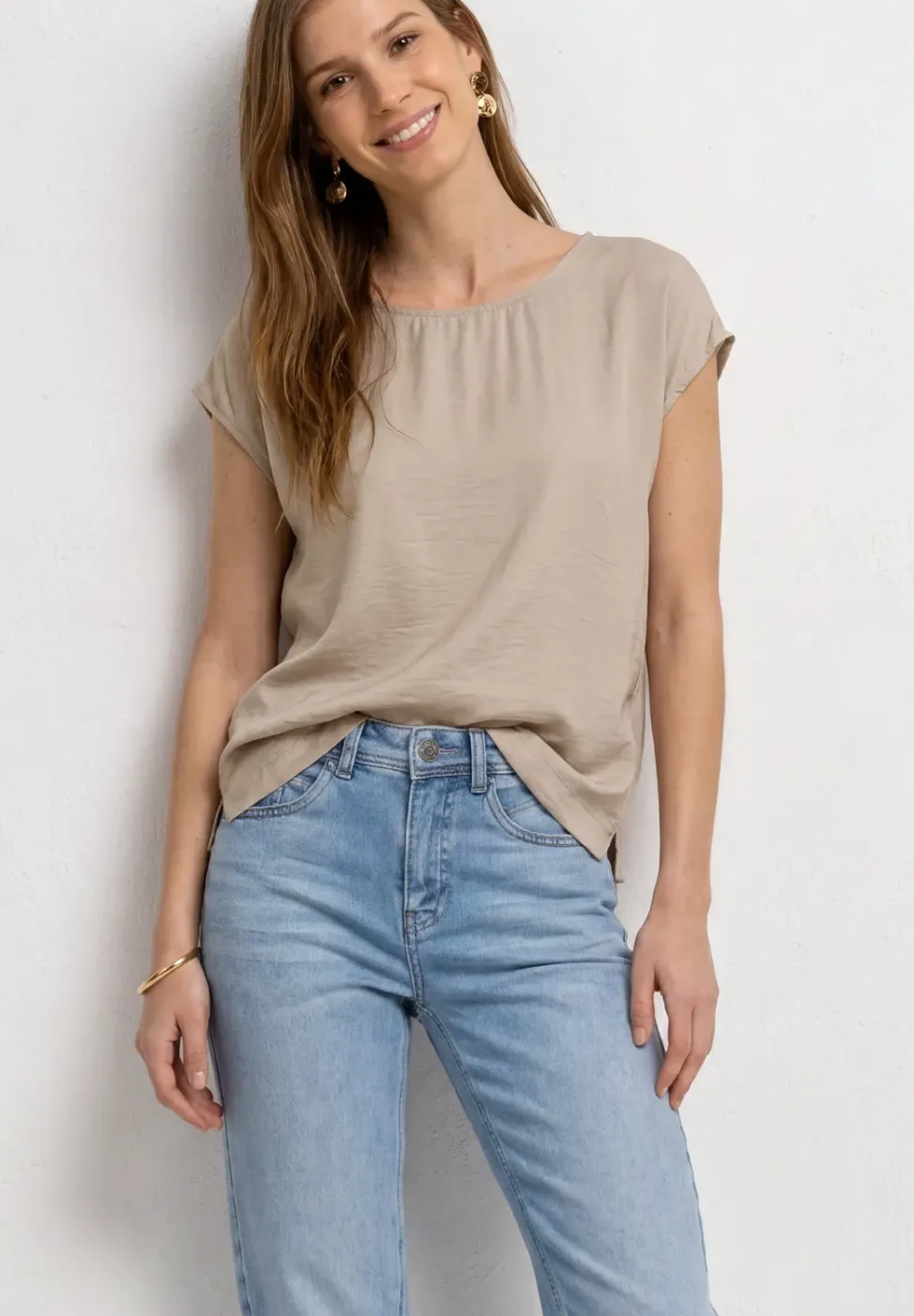 Dropped Shoulder Blusenshirt mit Rundhals