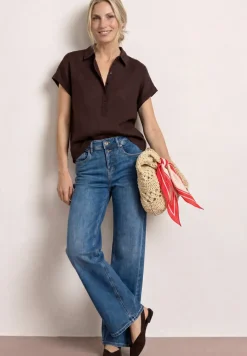 Dropped Shoulder Blusenshirt aus Leinenmix