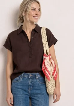 Dropped Shoulder Blusenshirt aus Leinenmix