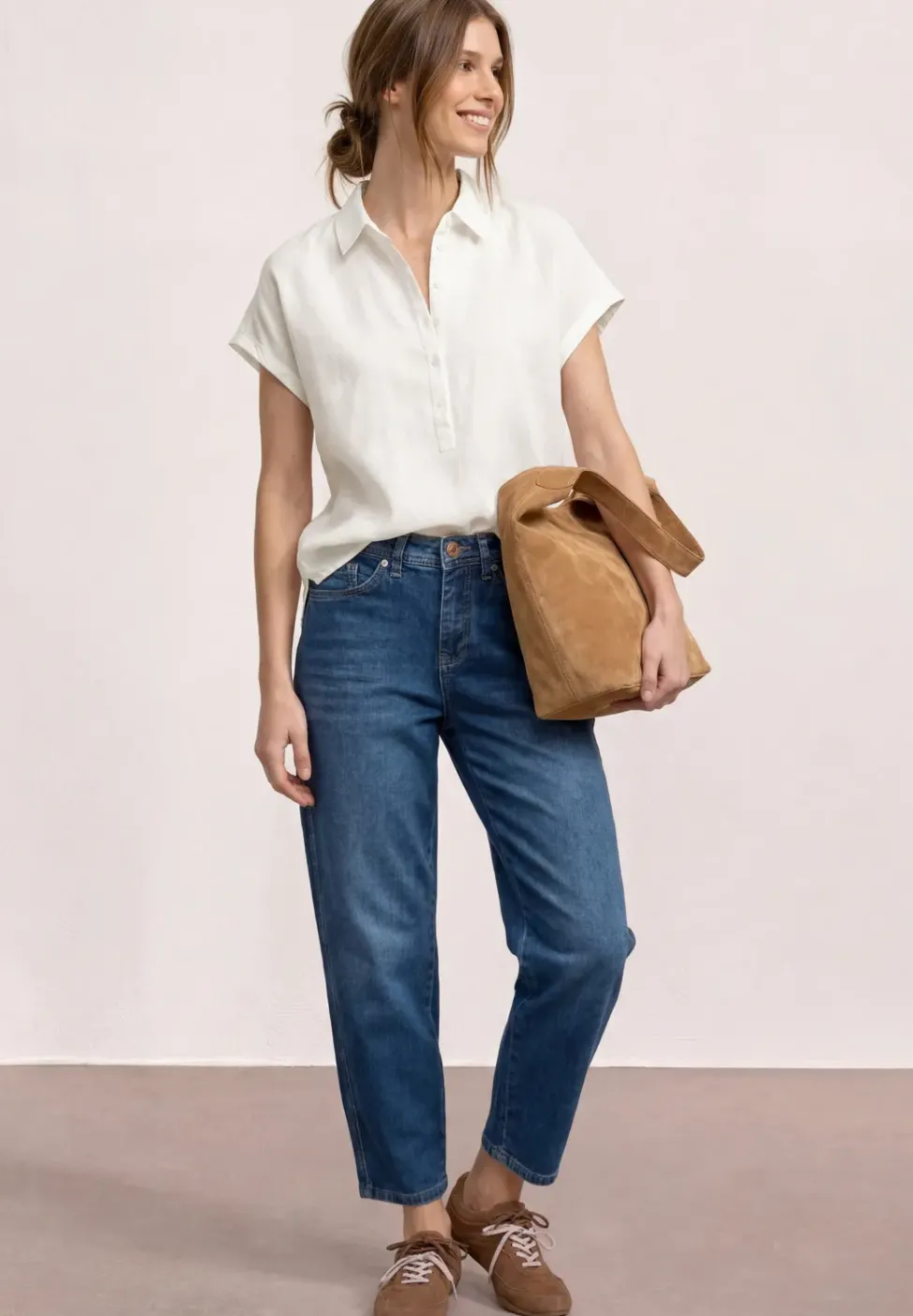 Dropped Shoulder Blusenshirt aus Leinenmix