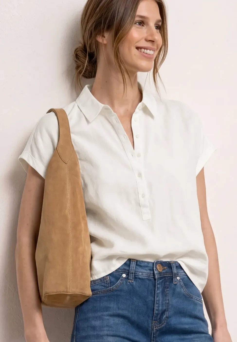 Dropped Shoulder Blusenshirt aus Leinenmix