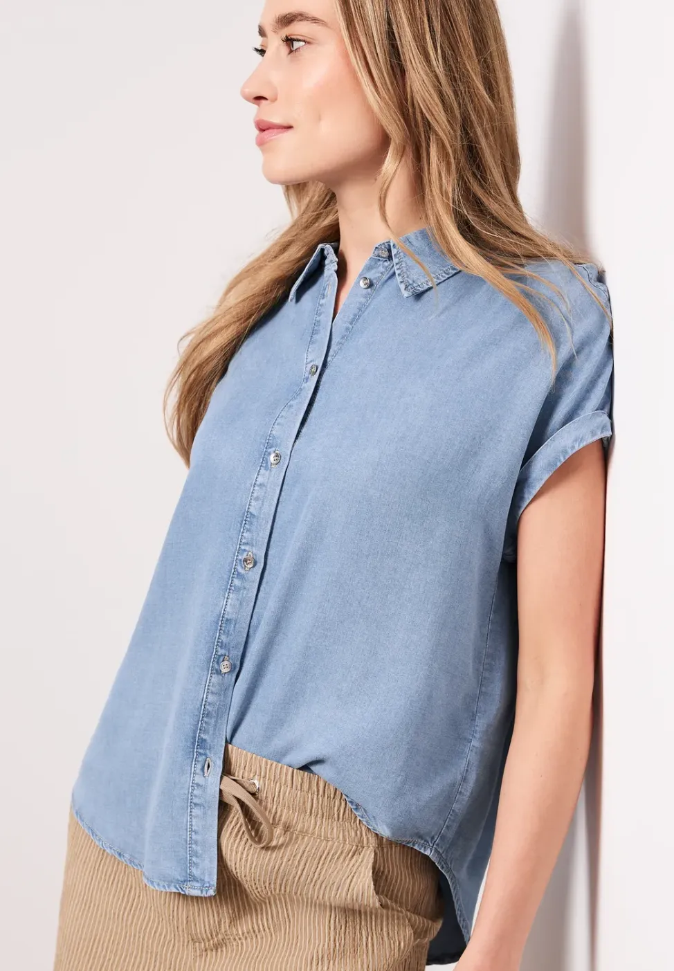 Dropped Shoulder Hemdbluse im Denim-Look