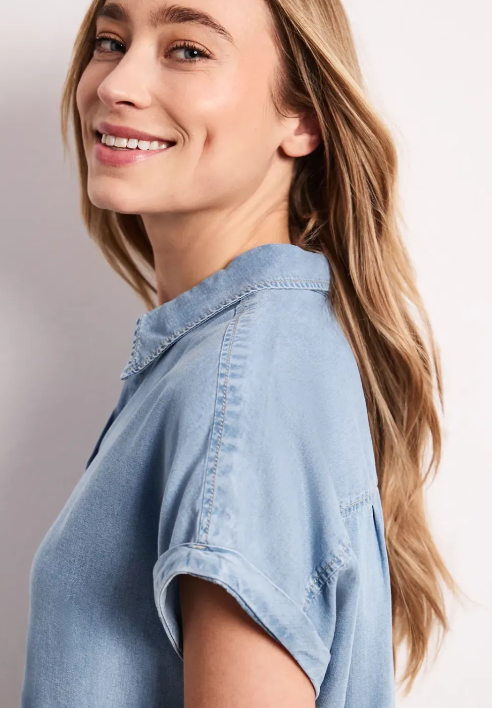 Dropped Shoulder Hemdbluse im Denim-Look