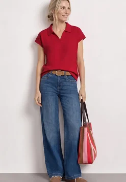Dropped Shoulder Poloshirt im Strick-Look