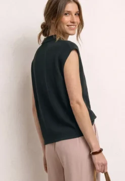 Dropped Shoulder Poloshirt im Strick-Look