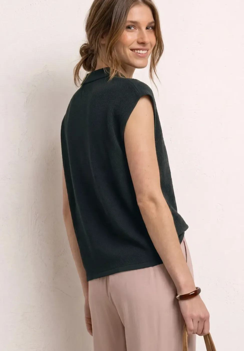 Dropped Shoulder Poloshirt im Strick-Look