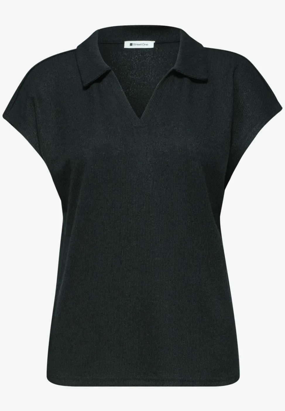 Dropped Shoulder Poloshirt im Strick-Look