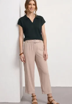 Dropped Shoulder Poloshirt im Strick-Look