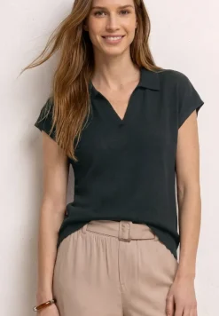 Dropped Shoulder Poloshirt im Strick-Look