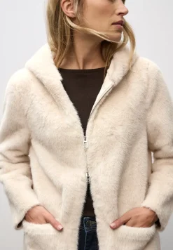 Fake Fur Mantel mit Kapuze