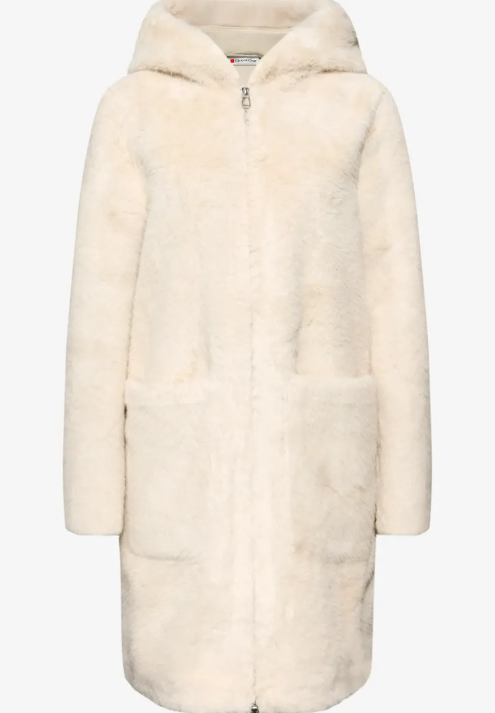 Fake Fur Mantel mit Kapuze