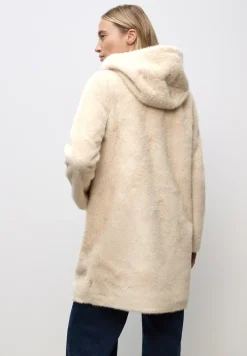 Fake Fur Mantel mit Kapuze