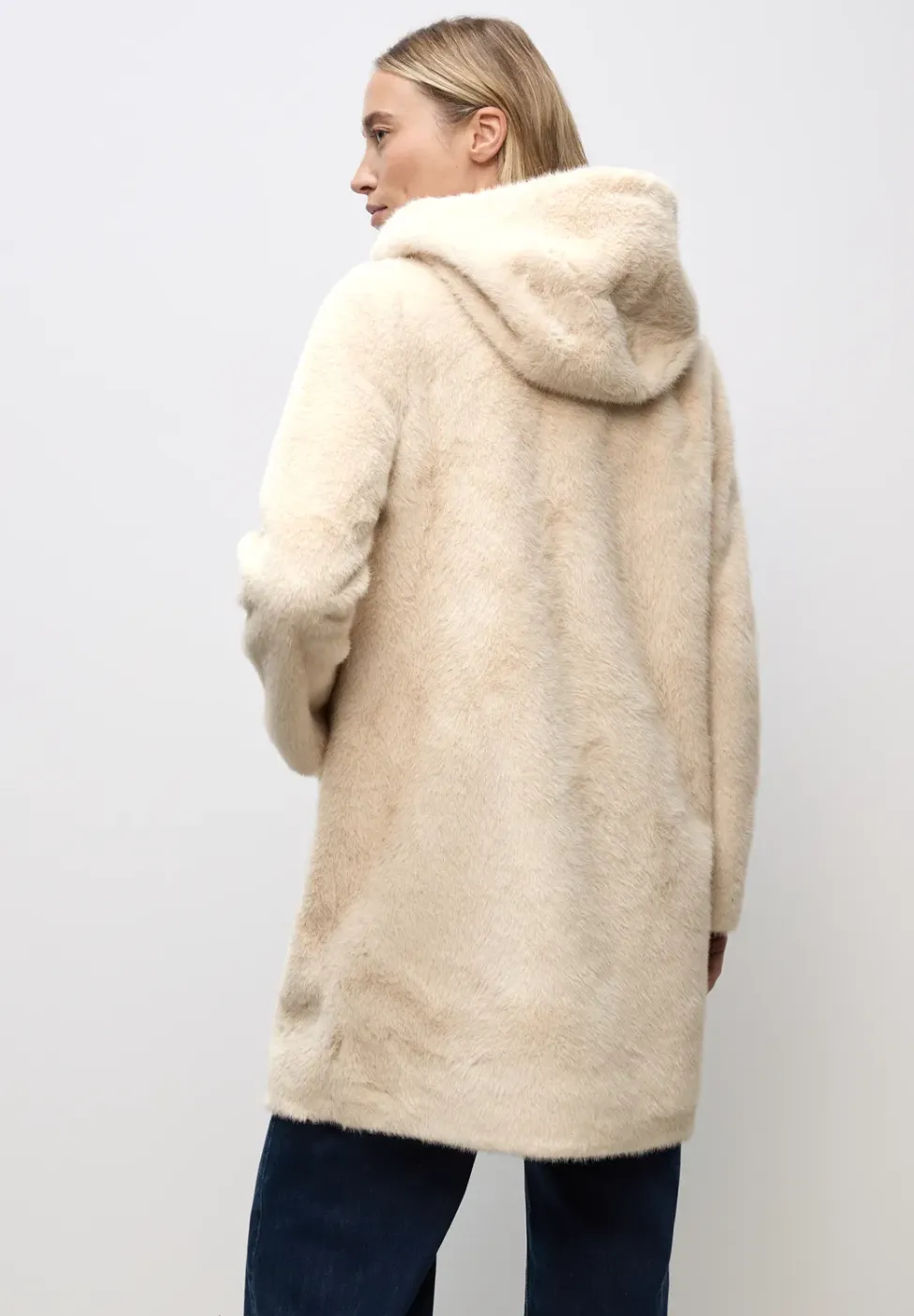 Fake Fur Mantel mit Kapuze