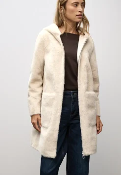 Fake Fur Mantel mit Kapuze