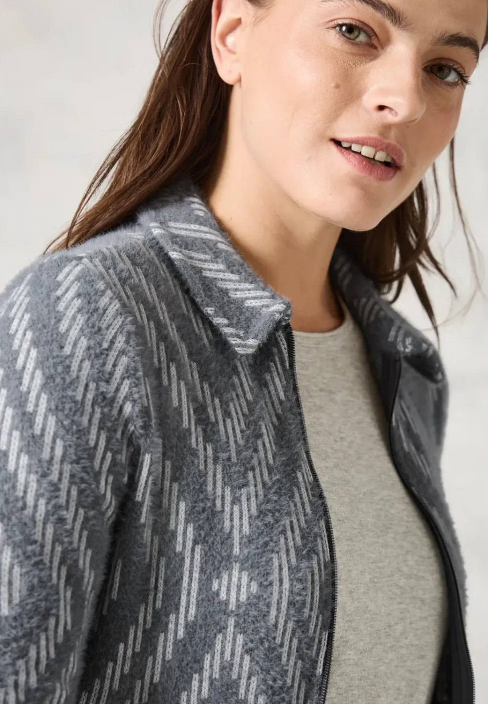 Federgarn-Cardigan mit Print