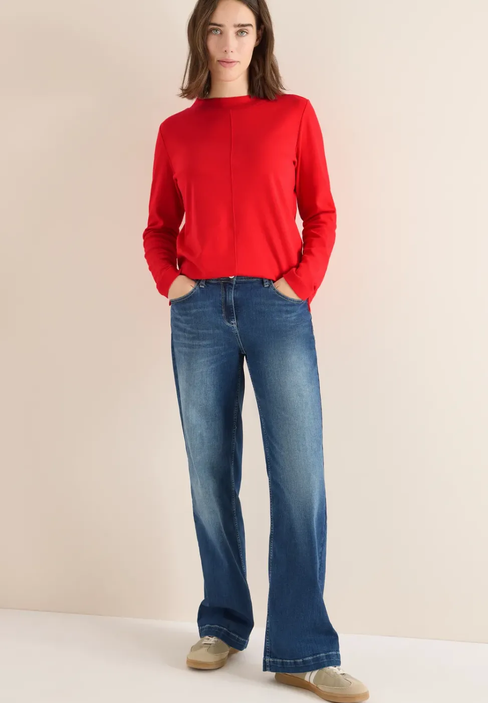 Funnelneck Shirt in Unifarbe