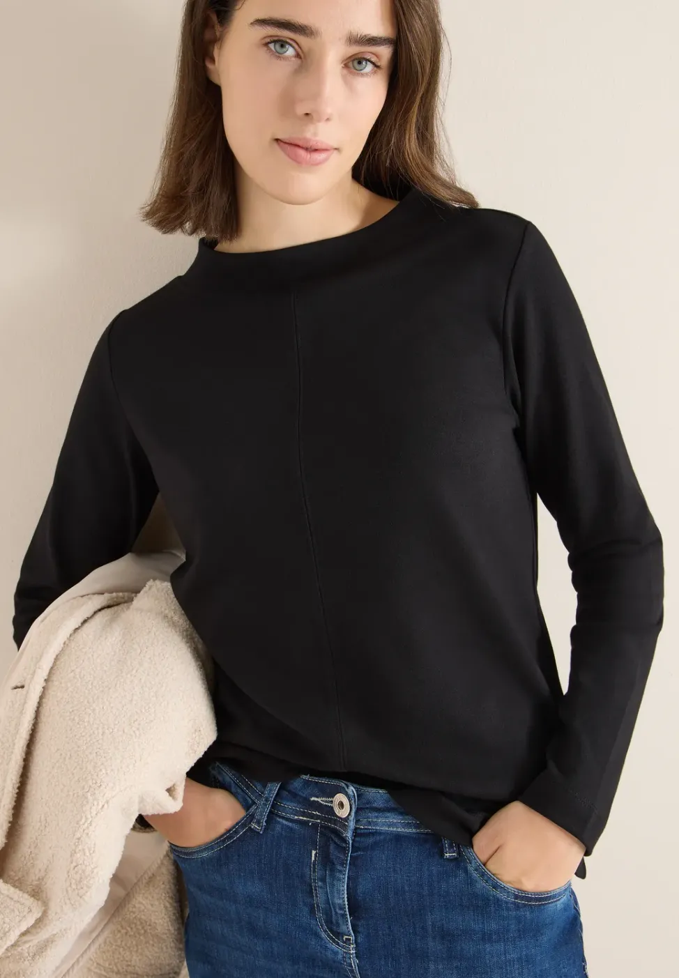 Funnelneck Shirt in Unifarbe