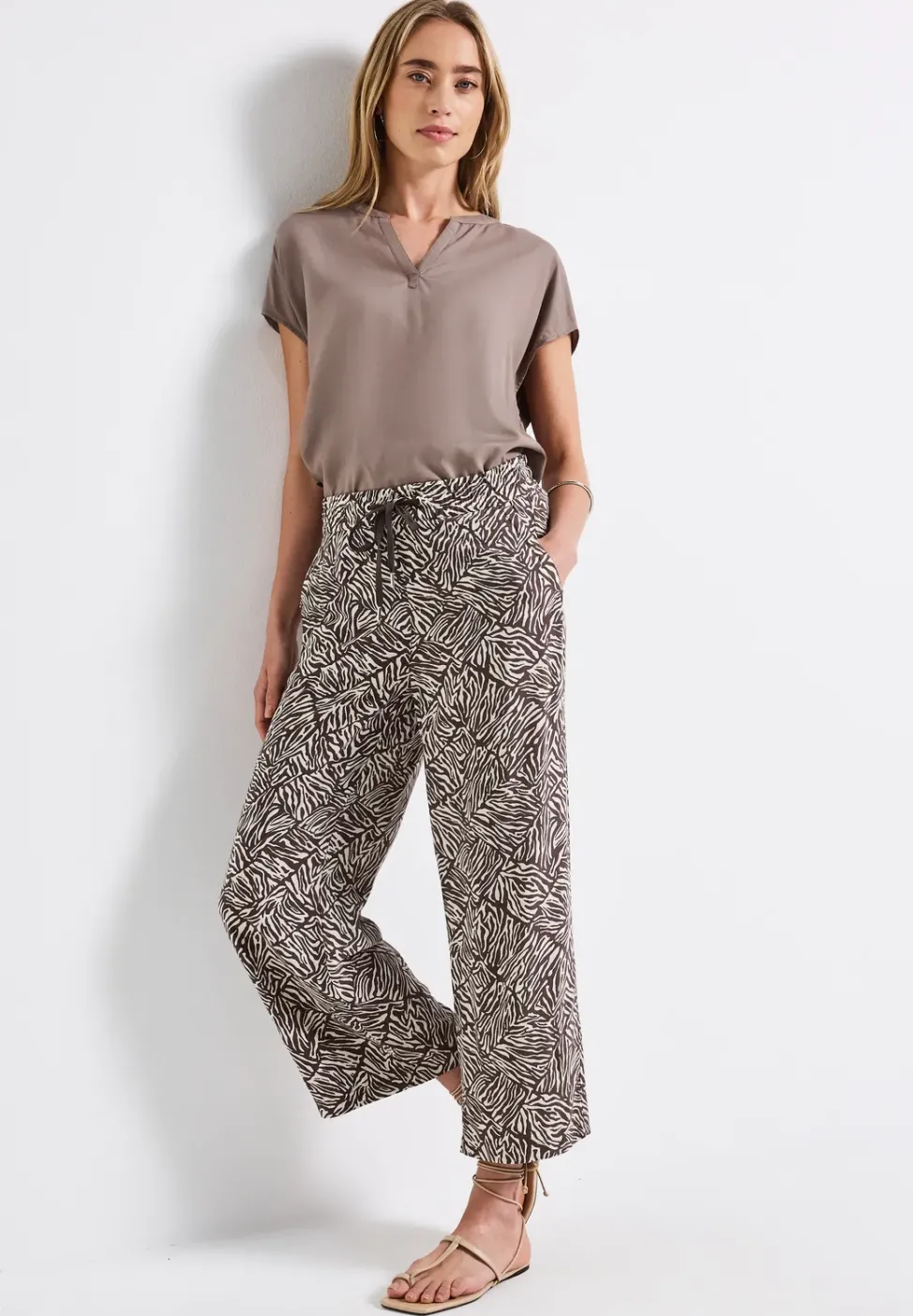 Gemusterte Wide Leg Hose