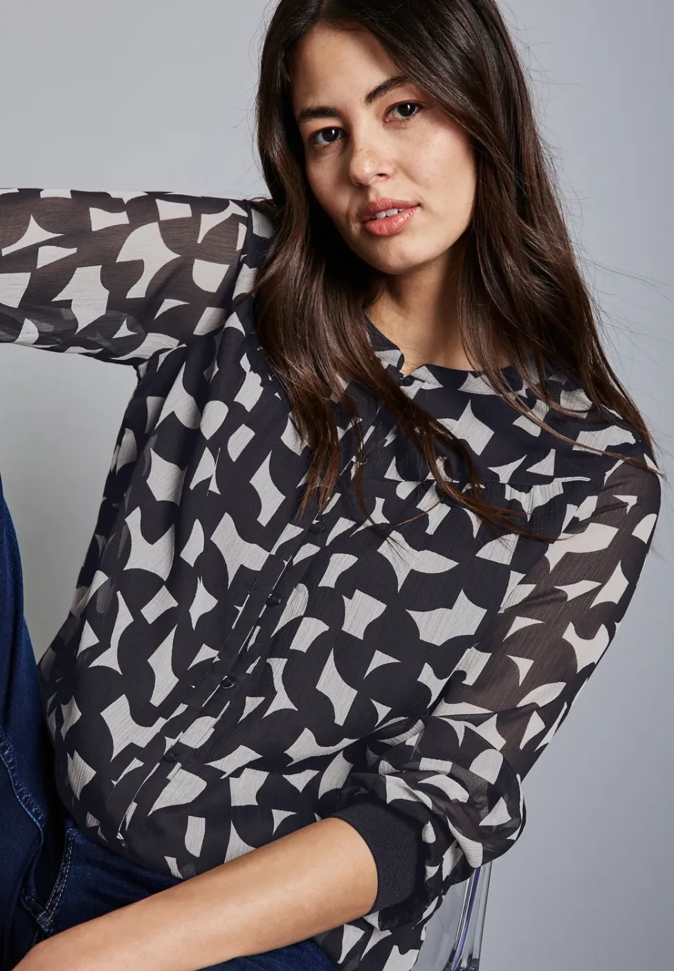 Gemusterte Chiffon-Bluse