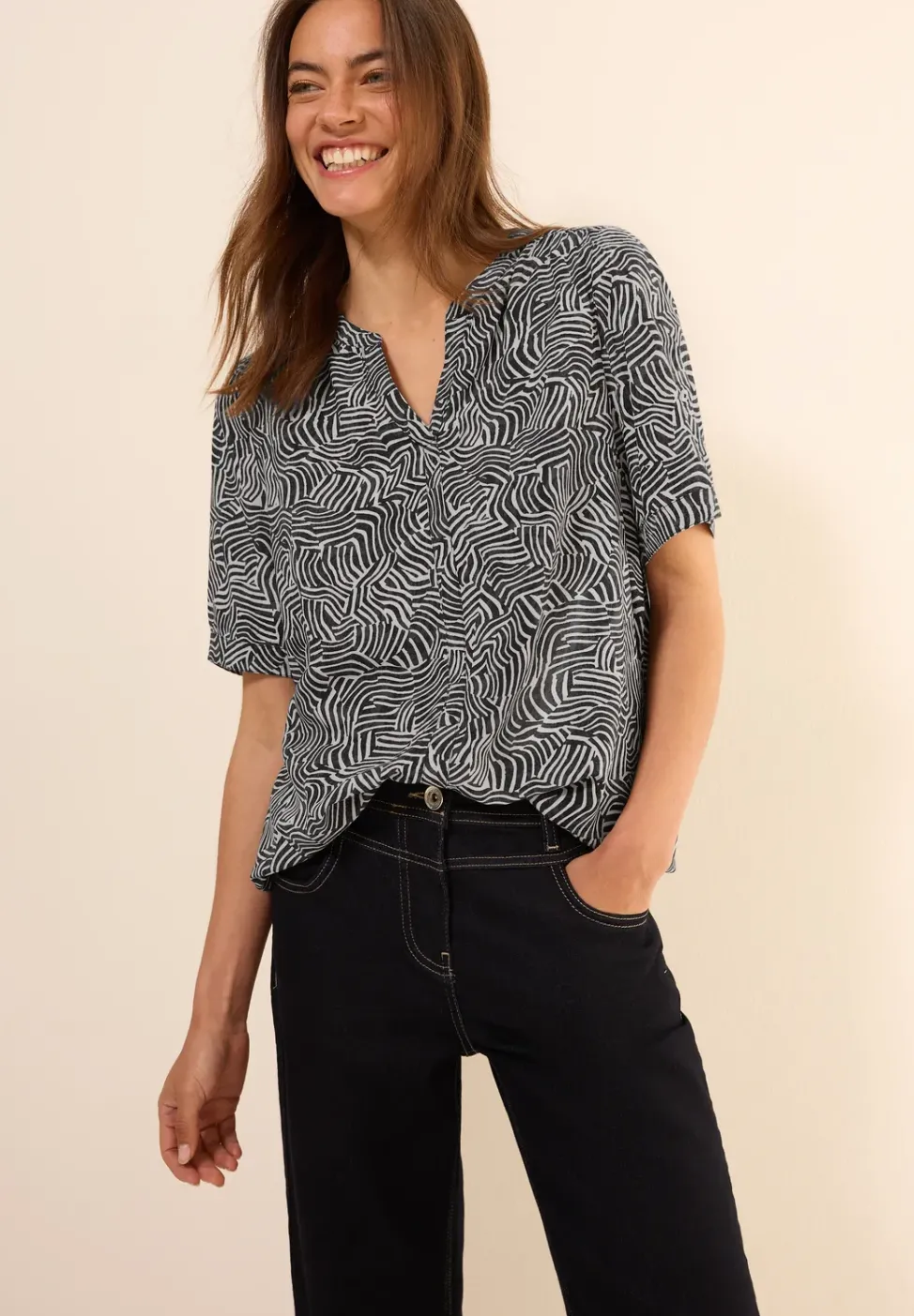 Gemusterte Split Neck Bluse